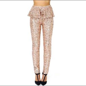 Rose Gold Sequin Peplum Pants